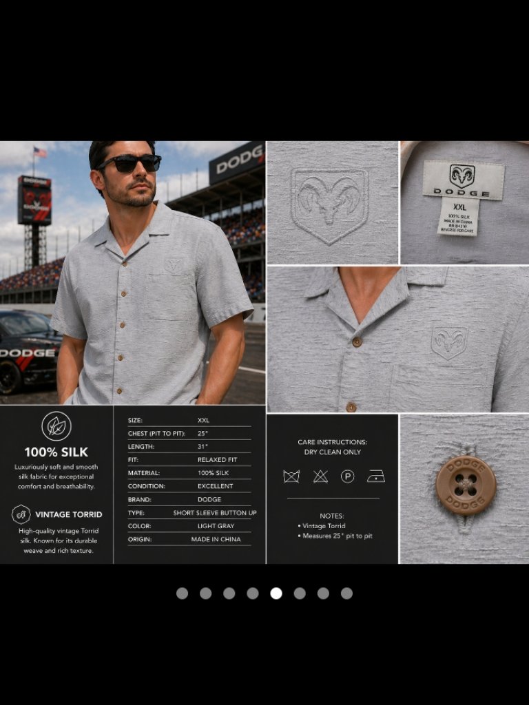 Dodge Motorsports Men&acirc;s 2xl Silk Racing Shirt Gray Button Up Team Logo Htf